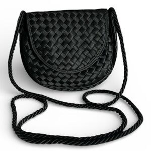 Desmo Italy Black Woven Fabric Mini Bag with Braided Rope Crossbody Strap